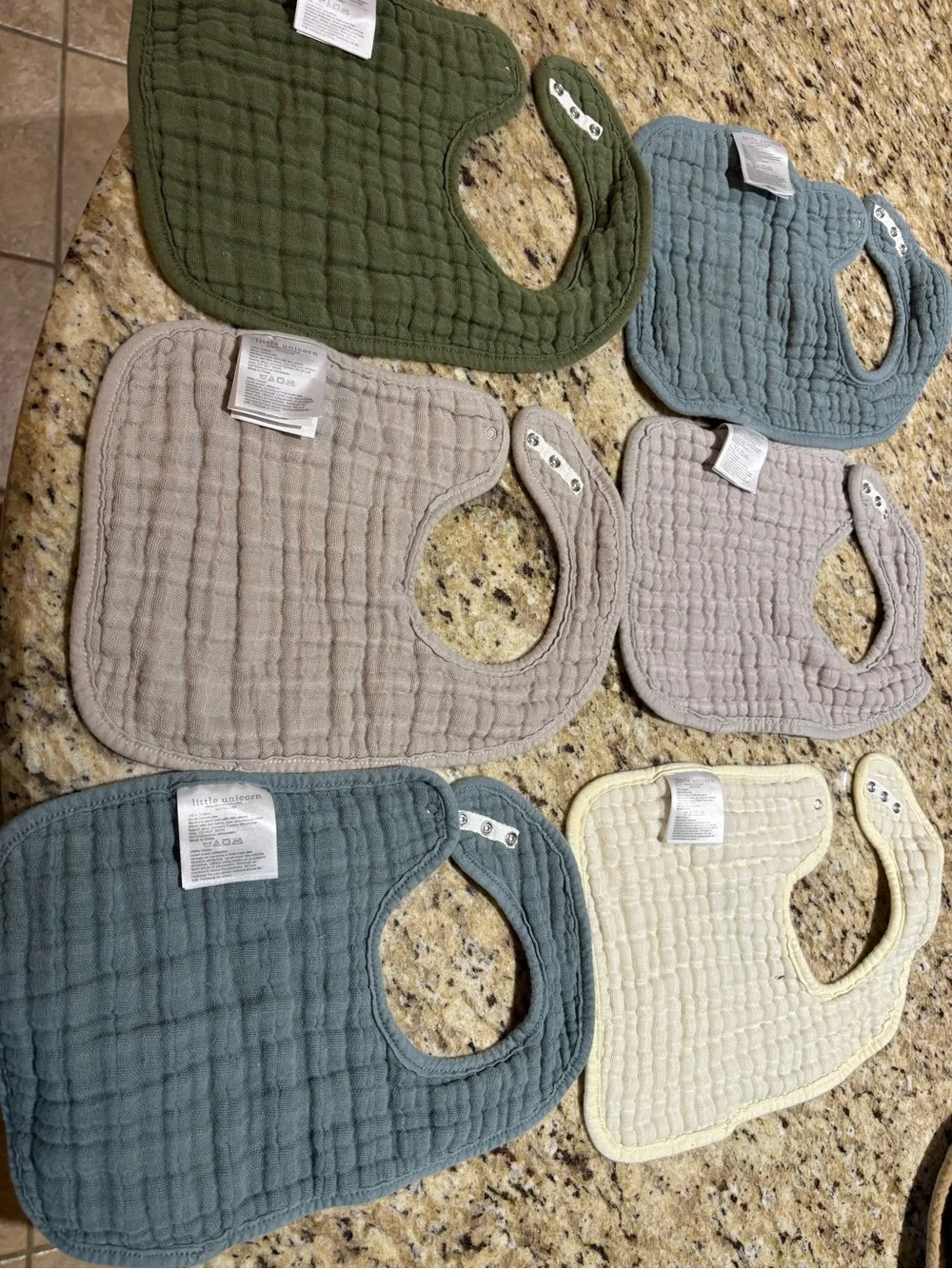 Assorted Quilted Baby Bibs - Olive, Cream, Gray, White Prints little unicorn
